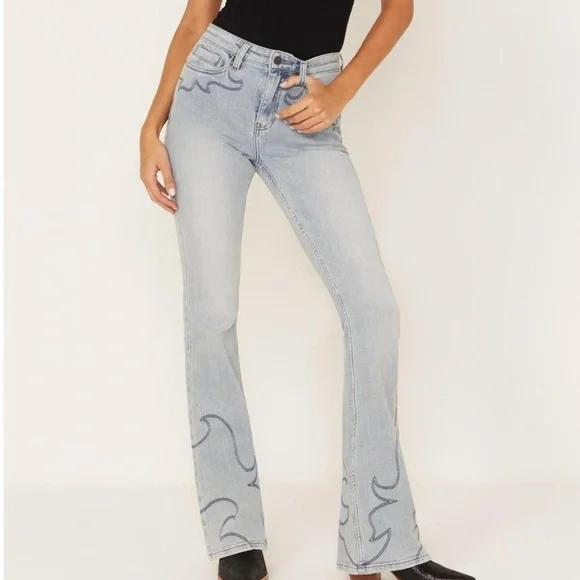 IDYLLWIND WOMEN'S DARBI HIGH RISIN WESTERN STITCHED FLARE JEANS - Picture 1 of 5